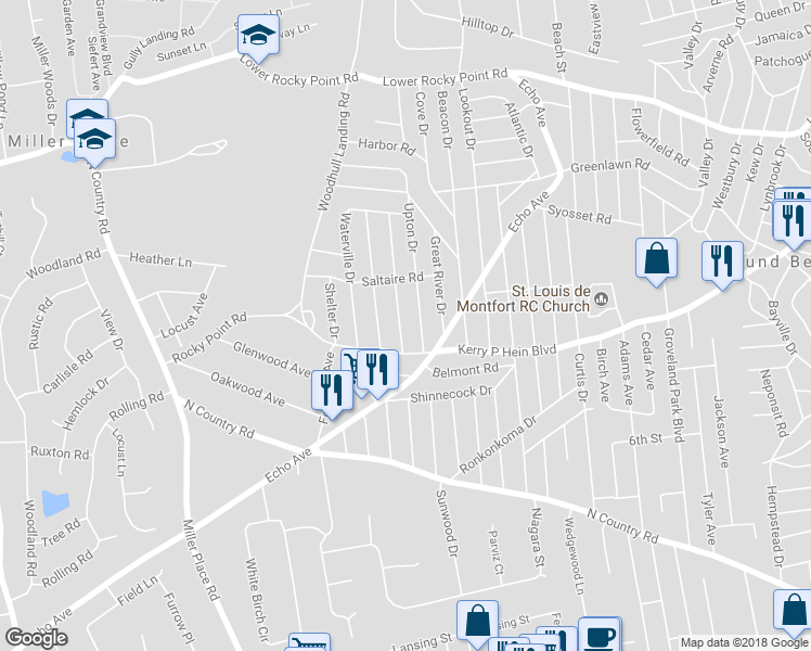map of restaurants, bars, coffee shops, grocery stores, and more near 15 Tangier Drive in Sound Beach