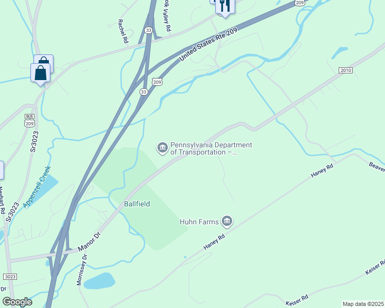 map of restaurants, bars, coffee shops, grocery stores, and more near 4227 Manor Drive in Stroudsburg