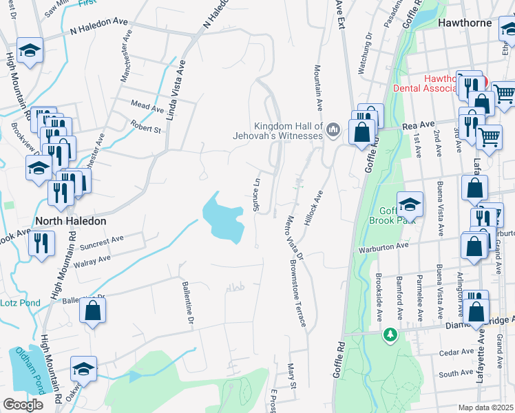 map of restaurants, bars, coffee shops, grocery stores, and more near 64 Spruce Lane in North Haledon