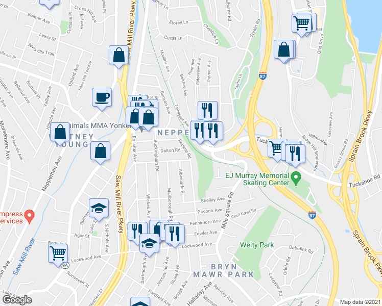 map of restaurants, bars, coffee shops, grocery stores, and more near 234 Rockne Road in Yonkers