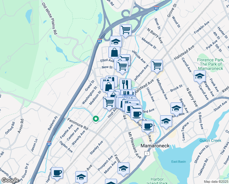 map of restaurants, bars, coffee shops, grocery stores, and more near 635 Mamaroneck Avenue in Mamaroneck