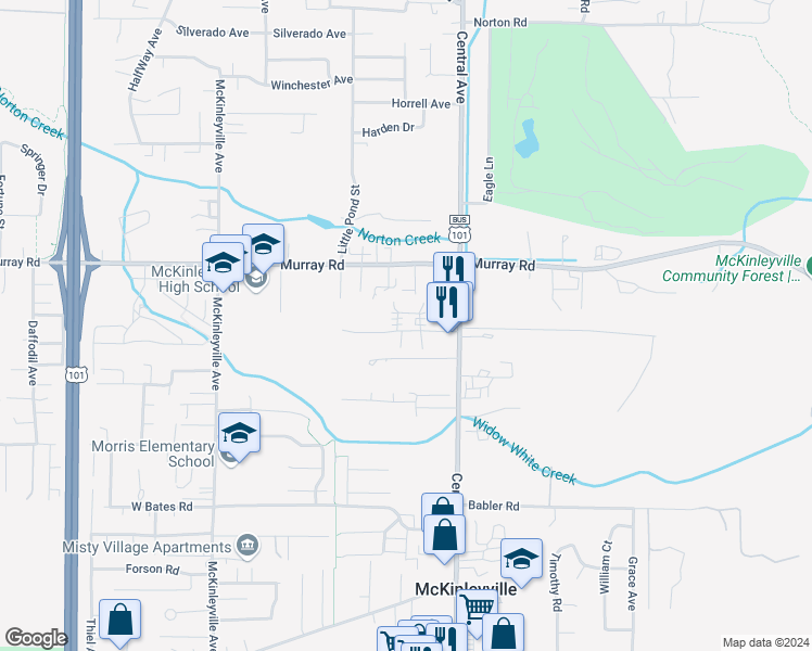 map of restaurants, bars, coffee shops, grocery stores, and more near 1511 Reasor Road in McKinleyville
