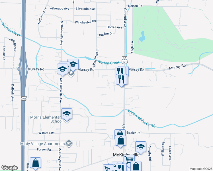 map of restaurants, bars, coffee shops, grocery stores, and more near 1423 Reasor Road in McKinleyville