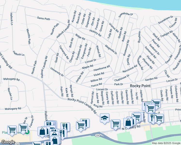 map of restaurants, bars, coffee shops, grocery stores, and more near 9 Hawthorne Road in Rocky Point