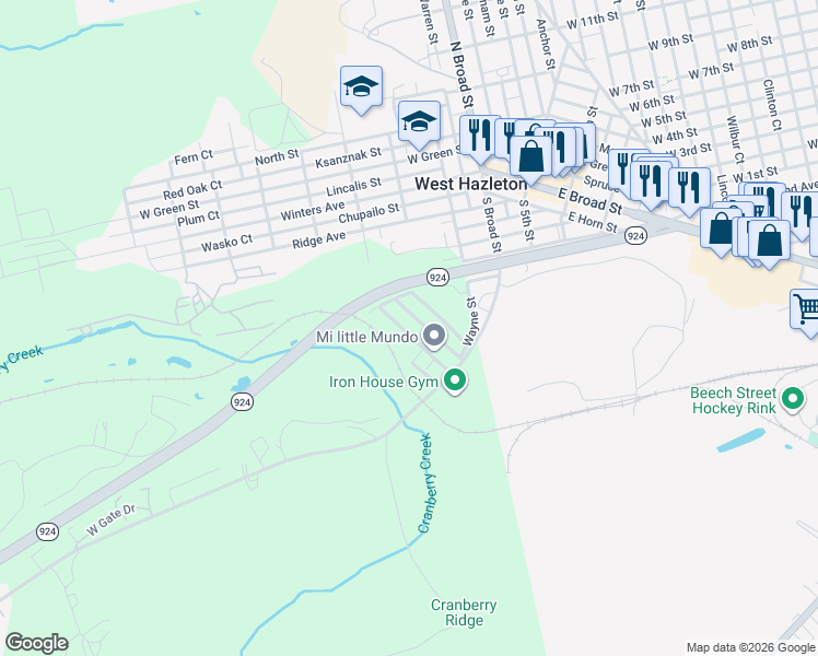 map of restaurants, bars, coffee shops, grocery stores, and more near 449 Old Cranberry Road in Luzerne County