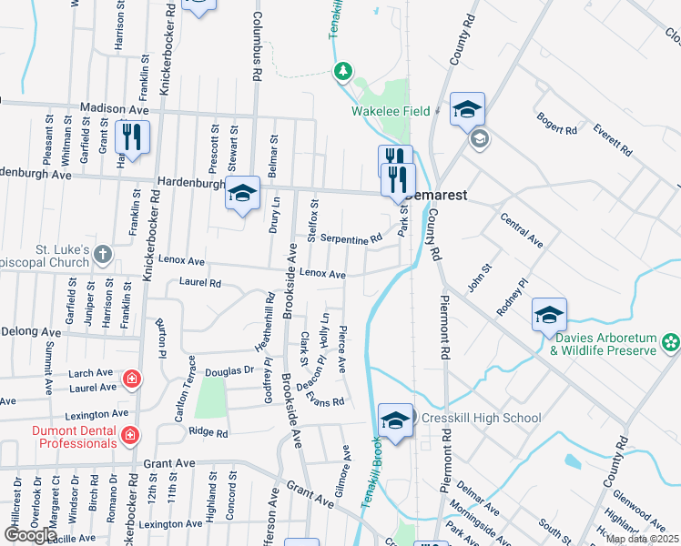 map of restaurants, bars, coffee shops, grocery stores, and more near 13 Blanche Avenue in Demarest