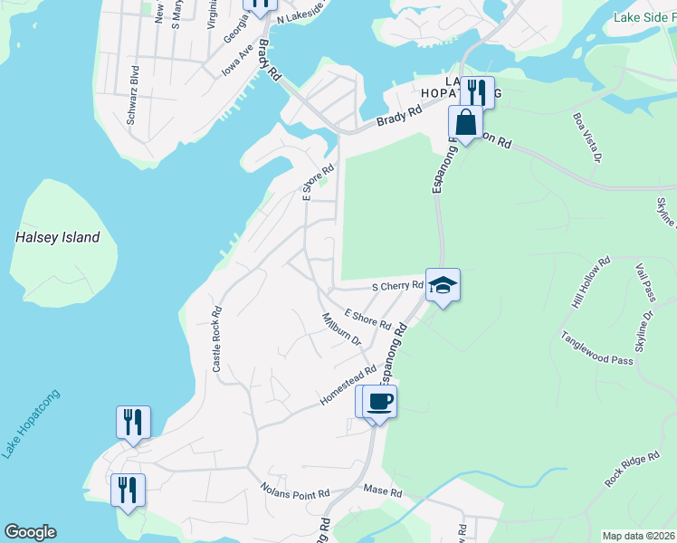 map of restaurants, bars, coffee shops, grocery stores, and more near 56 South Cherry Road in Jefferson