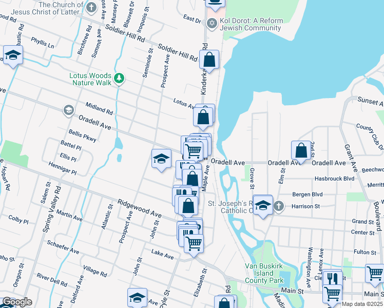 map of restaurants, bars, coffee shops, grocery stores, and more near 652 Oradell Avenue in Oradell