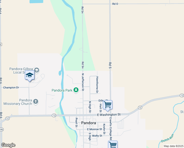 map of restaurants, bars, coffee shops, grocery stores, and more near 513 North High Street in Pandora