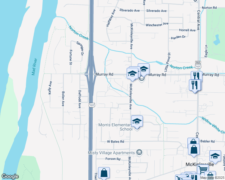 map of restaurants, bars, coffee shops, grocery stores, and more near 1010 Murray Road in McKinleyville