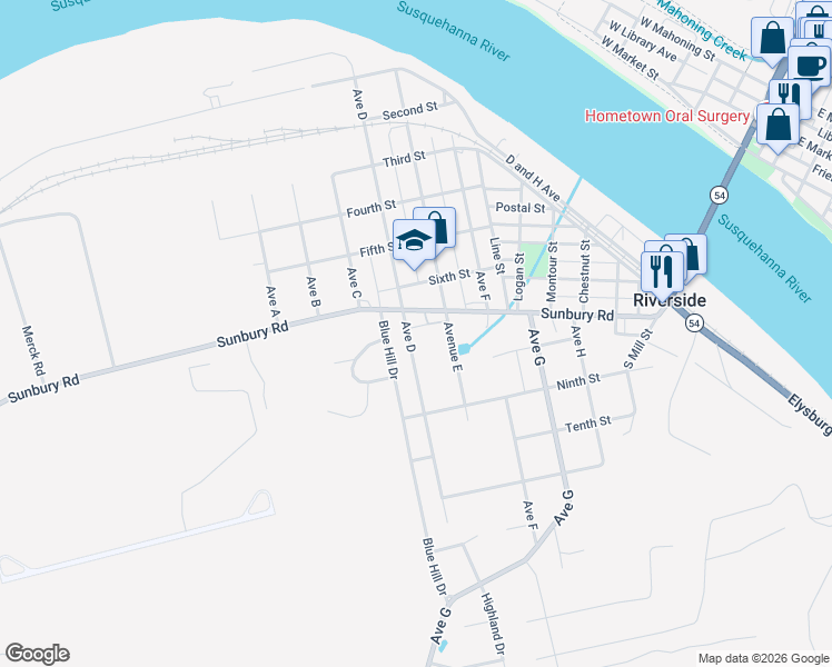map of restaurants, bars, coffee shops, grocery stores, and more near 701 Avenue D in Danville