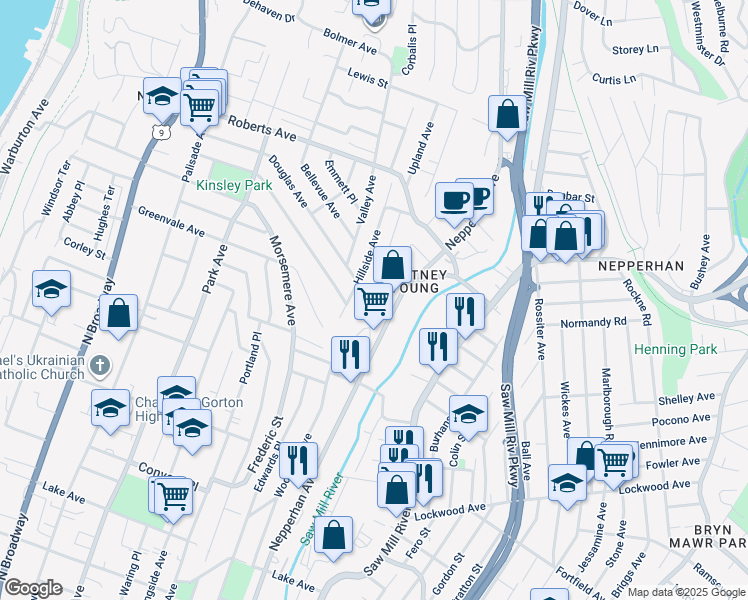 map of restaurants, bars, coffee shops, grocery stores, and more near 214 Mary Lou Avenue in Yonkers