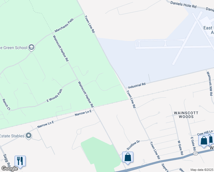 map of restaurants, bars, coffee shops, grocery stores, and more near 20 Forest Crossing in Sag Harbor