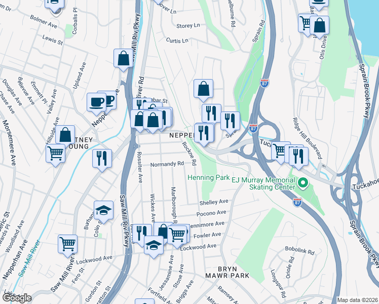 map of restaurants, bars, coffee shops, grocery stores, and more near 234 Rockne Road in Yonkers