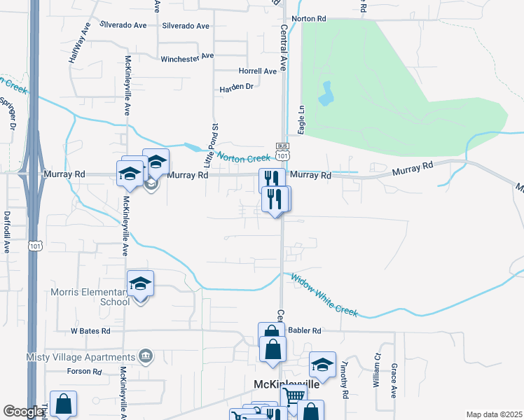 map of restaurants, bars, coffee shops, grocery stores, and more near 1511 Reasor Road in McKinleyville