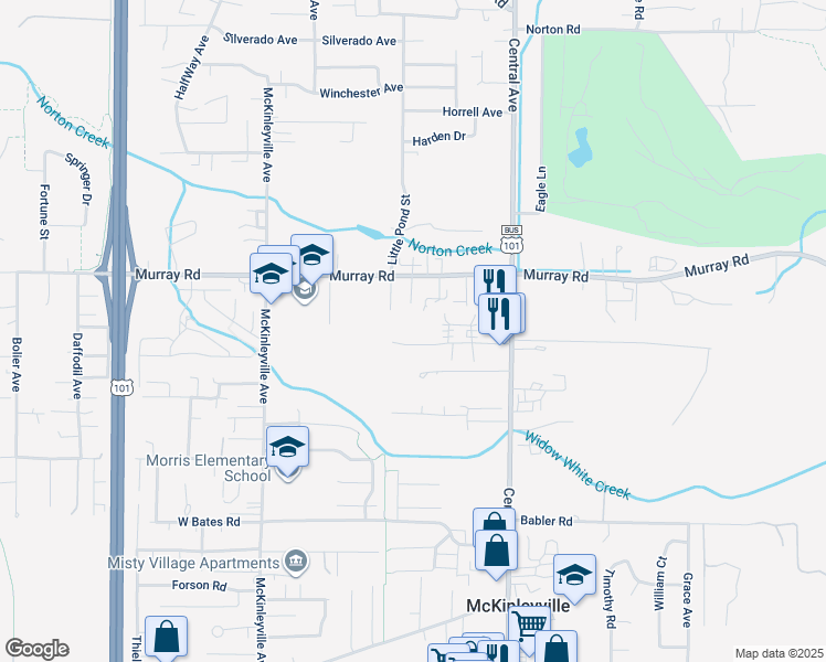 map of restaurants, bars, coffee shops, grocery stores, and more near 1423 Reasor Road in McKinleyville