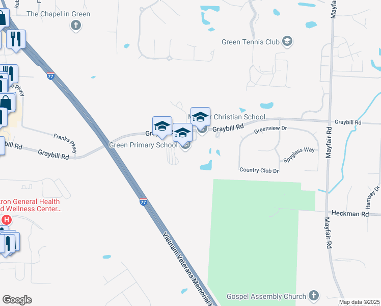 map of restaurants, bars, coffee shops, grocery stores, and more near 2300 Graybill Road in Uniontown