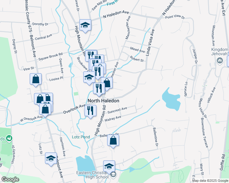 map of restaurants, bars, coffee shops, grocery stores, and more near 24 Ross Lane in North Haledon