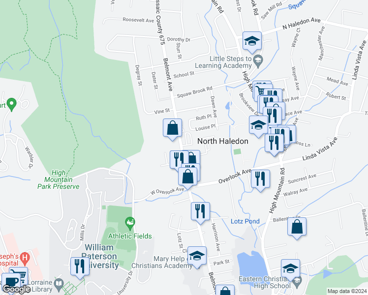 map of restaurants, bars, coffee shops, grocery stores, and more near 941 Belmont Avenue in North Haledon