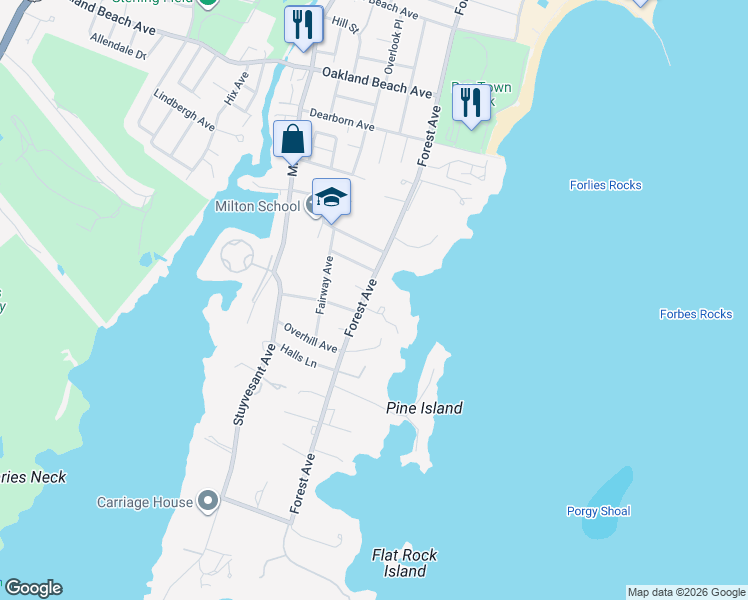 map of restaurants, bars, coffee shops, grocery stores, and more near 806 Forest Avenue in Rye