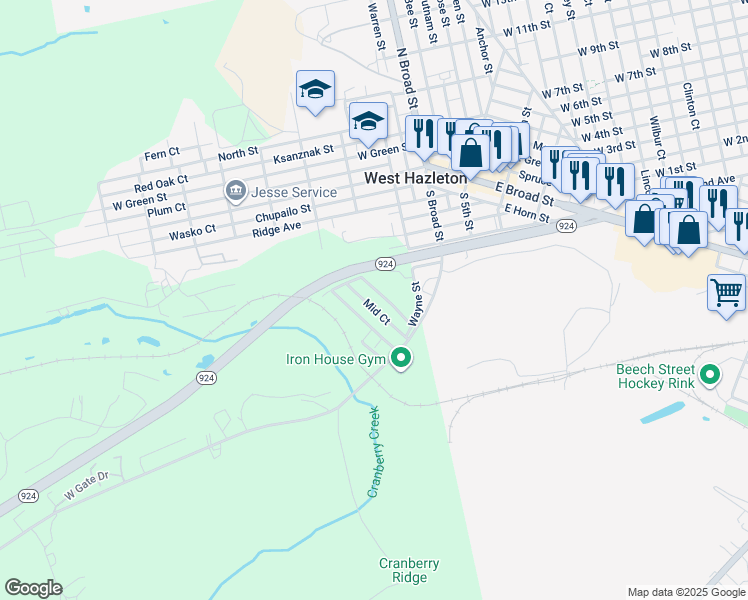 map of restaurants, bars, coffee shops, grocery stores, and more near 528 New Cranberry Street in Luzerne County