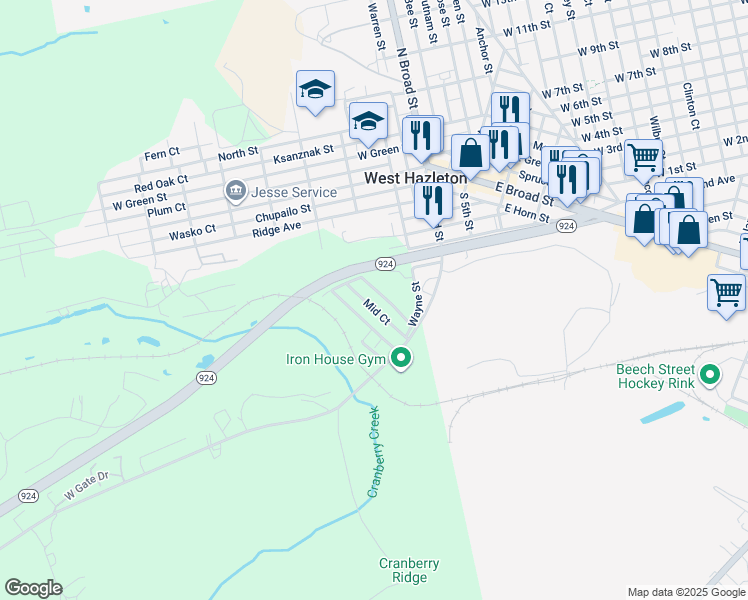 map of restaurants, bars, coffee shops, grocery stores, and more near 528 New Cranberry Street in Luzerne County