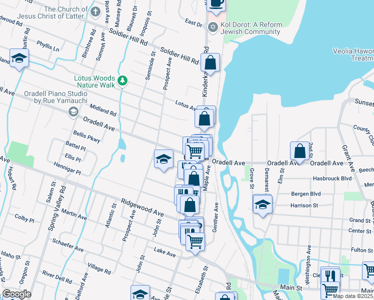 map of restaurants, bars, coffee shops, grocery stores, and more near 652 Oradell Avenue in Oradell