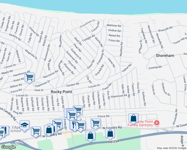map of restaurants, bars, coffee shops, grocery stores, and more near 48 Highland Road in Rocky Point