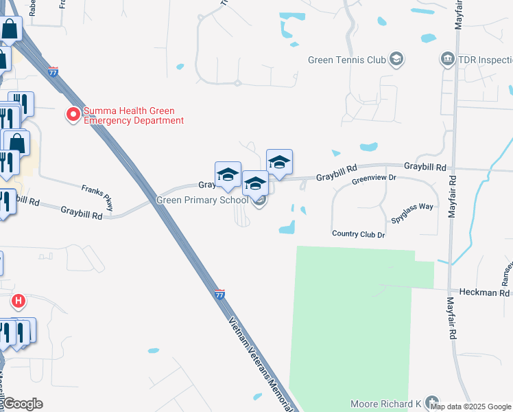 map of restaurants, bars, coffee shops, grocery stores, and more near 2300 Graybill Road in Uniontown