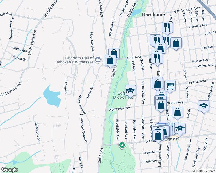 map of restaurants, bars, coffee shops, grocery stores, and more near 610 Goffle Road in Hawthorne