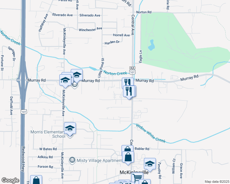 map of restaurants, bars, coffee shops, grocery stores, and more near 1423 Reasor Road in McKinleyville