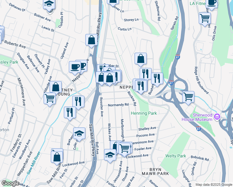 map of restaurants, bars, coffee shops, grocery stores, and more near 40 Dalton Road in Yonkers