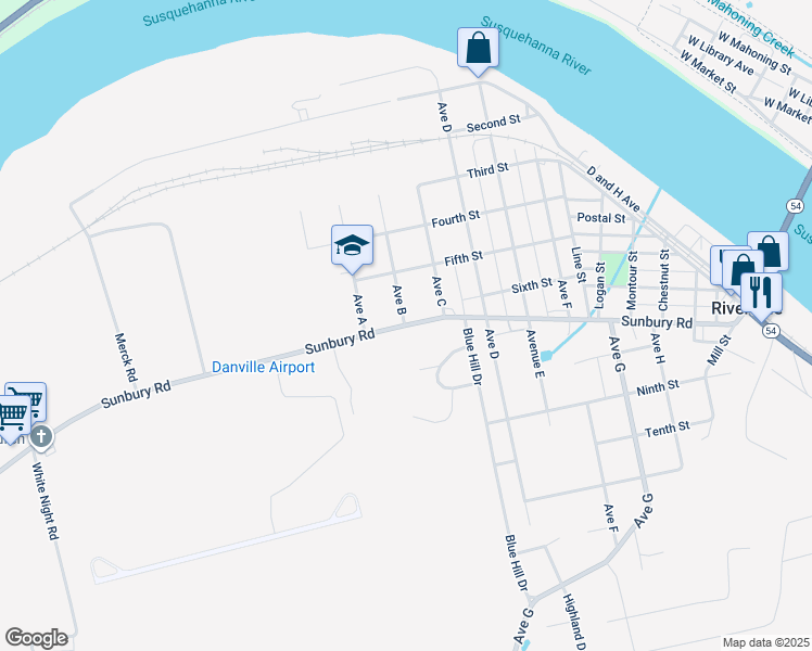 map of restaurants, bars, coffee shops, grocery stores, and more near 511 Ave B in Danville