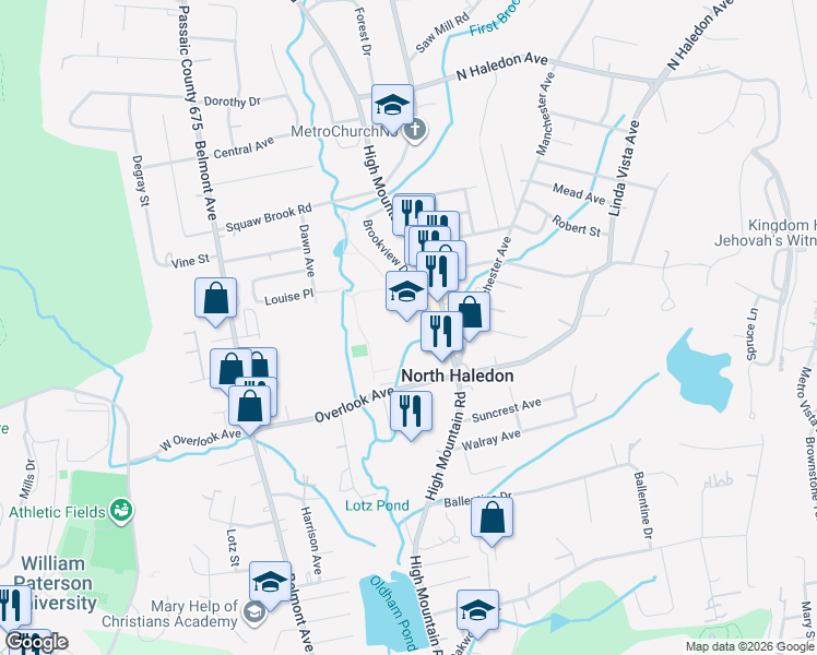 map of restaurants, bars, coffee shops, grocery stores, and more near 515 High Mountain Road in North Haledon