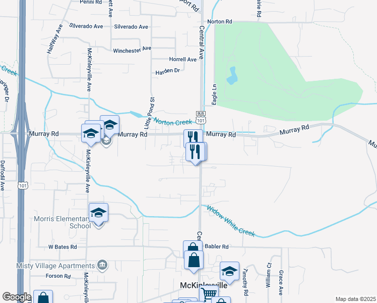 map of restaurants, bars, coffee shops, grocery stores, and more near 1511 Reasor Road in McKinleyville
