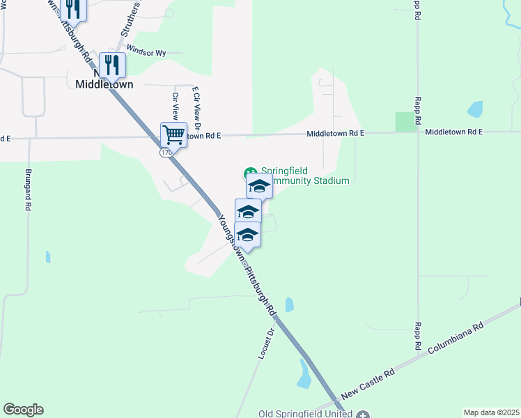 map of restaurants, bars, coffee shops, grocery stores, and more near 11335 Youngstown - Pittsburgh Road in New Middletown