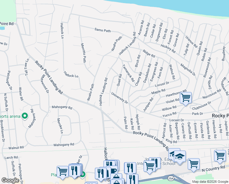 map of restaurants, bars, coffee shops, grocery stores, and more near 55 Quail Road in Rocky Point