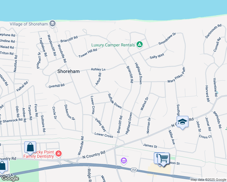 map of restaurants, bars, coffee shops, grocery stores, and more near 18 Suffolk Down in Shoreham