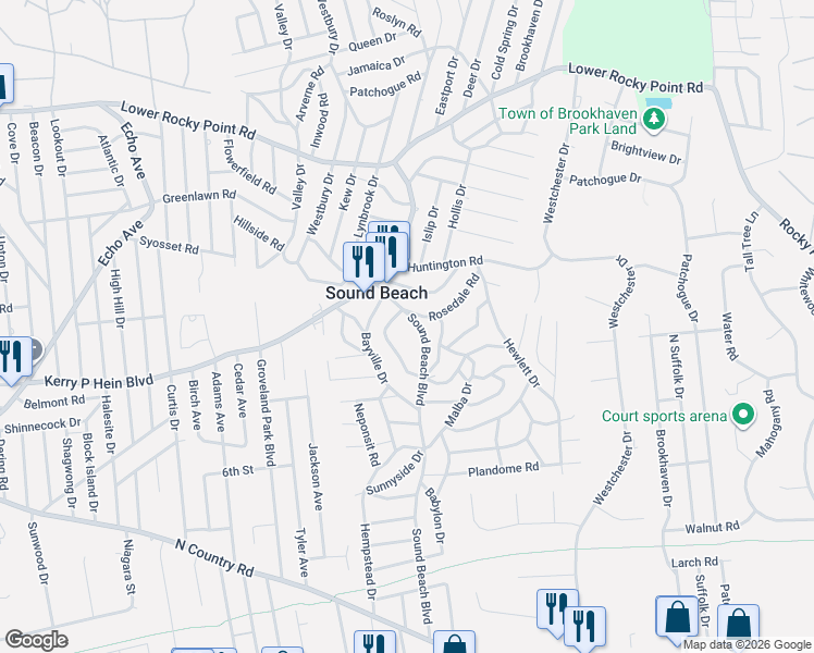 map of restaurants, bars, coffee shops, grocery stores, and more near 128 Sound Beach Boulevard in Sound Beach