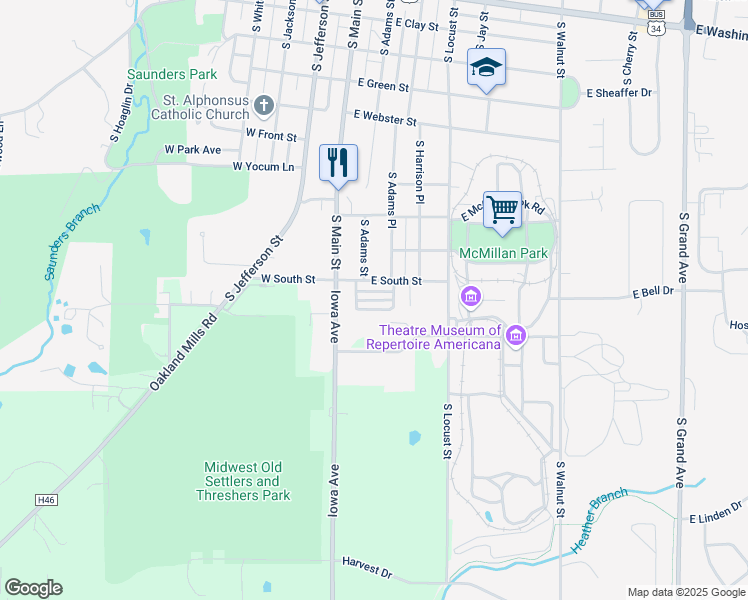 map of restaurants, bars, coffee shops, grocery stores, and more near 405 East Thresher Road in Mount Pleasant