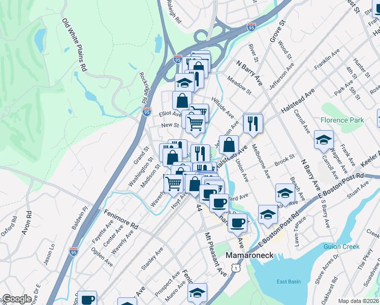 map of restaurants, bars, coffee shops, grocery stores, and more near 620 Van Ranst Place in Mamaroneck