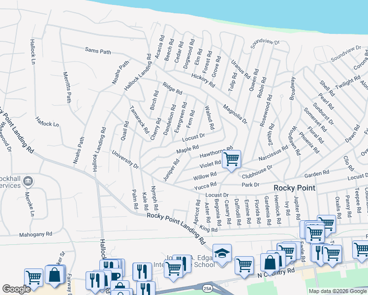 map of restaurants, bars, coffee shops, grocery stores, and more near 1 Fern Road in Rocky Point