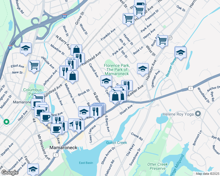 map of restaurants, bars, coffee shops, grocery stores, and more near 312 Wagner Avenue in Mamaroneck