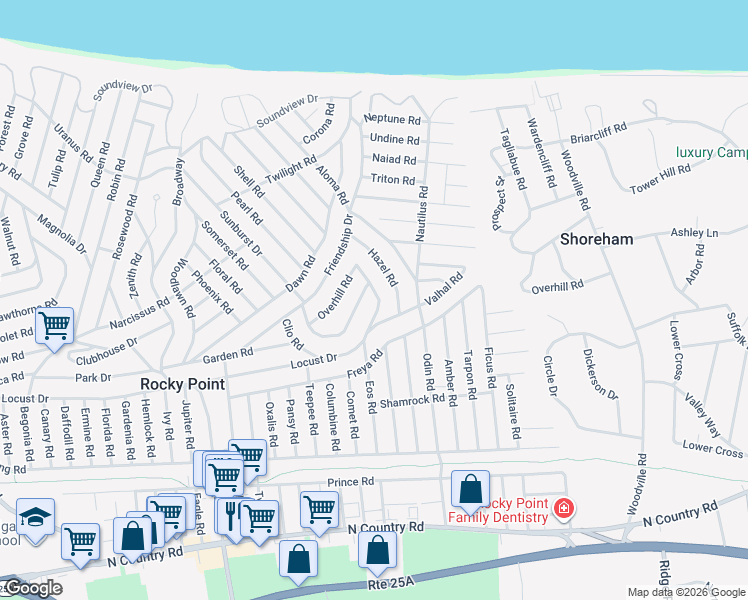 map of restaurants, bars, coffee shops, grocery stores, and more near 22 Hazel Road in Rocky Point