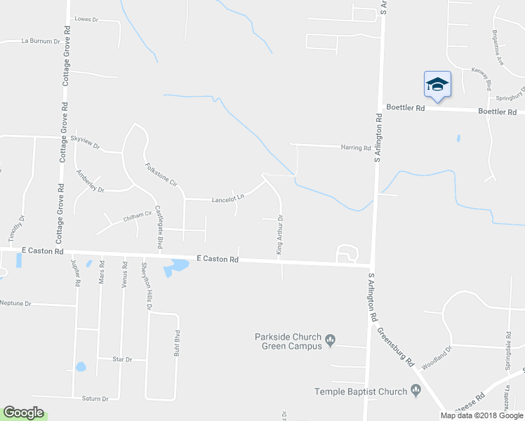 map of restaurants, bars, coffee shops, grocery stores, and more near 881 Guinevere Circle in Uniontown