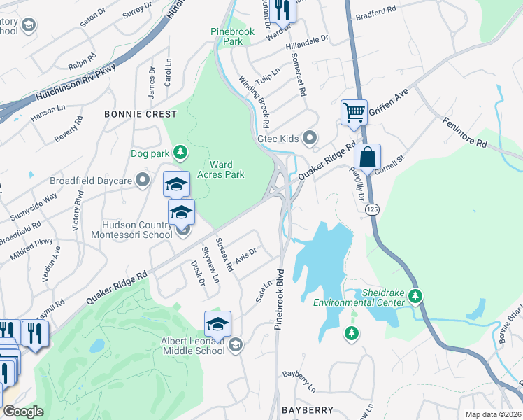 map of restaurants, bars, coffee shops, grocery stores, and more near 456 Quaker Ridge Road in New Rochelle
