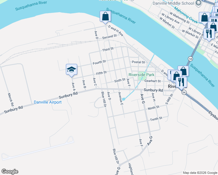map of restaurants, bars, coffee shops, grocery stores, and more near 651 Avenue D in Danville