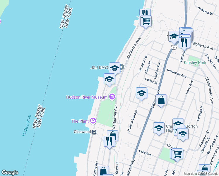 map of restaurants, bars, coffee shops, grocery stores, and more near 565 Warburton Avenue in Yonkers