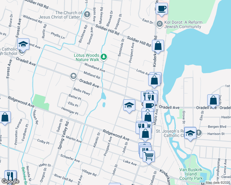 map of restaurants, bars, coffee shops, grocery stores, and more near 740 Oradell Ave in Oradell