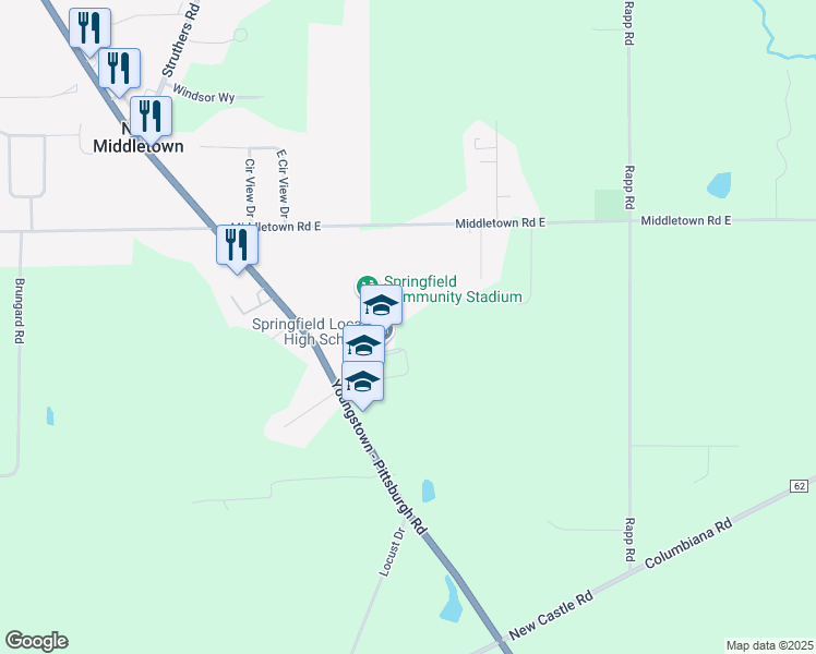 map of restaurants, bars, coffee shops, grocery stores, and more near 11335 Youngstown - Pittsburgh Road in New Middletown